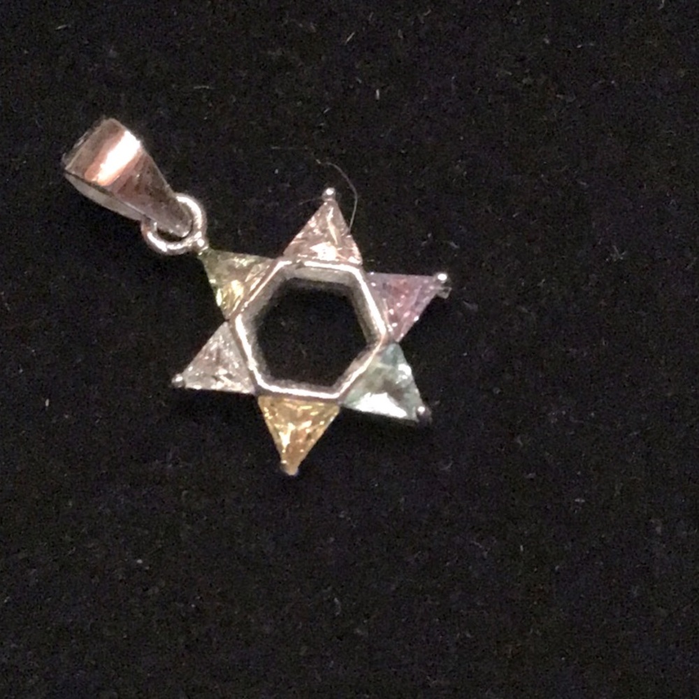 New Sterling Silver Star of David Pendant. Pastel colored CZ’s. 1/2”dia nochain
